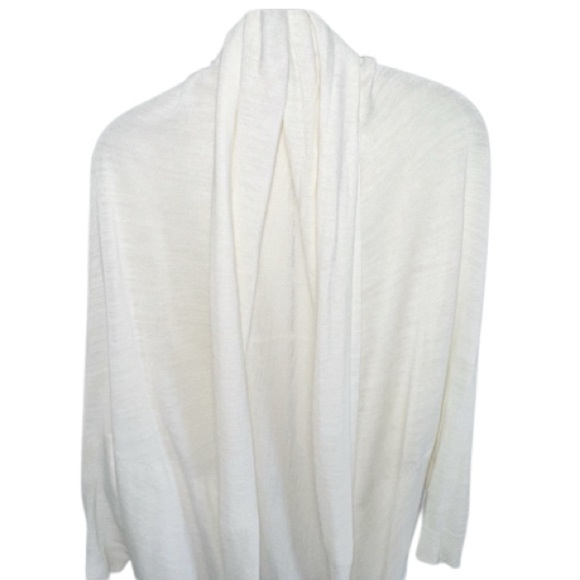 Theory Cocoon Long Curved Hem Cardigan Sweater Open Front Sz M/L Ivory Linen/Vis - Picture 4 of 9